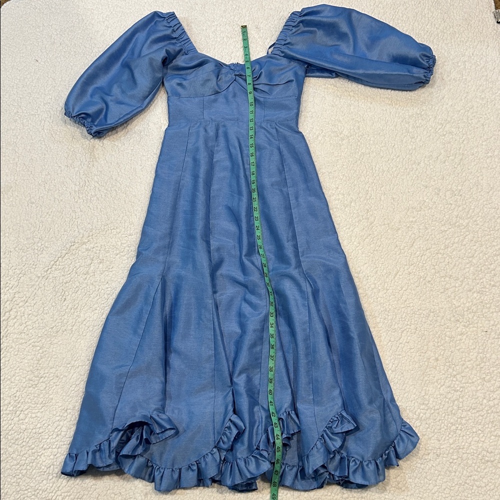 Anthropologie Hutch Twist Front Dress XS Puff Sleeve Ruffle Hem Sky Blue Midi - Picture 16 of 17